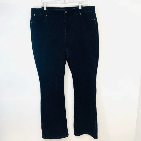 Talbots Corduroy Pants Woman Size 18  Curvy Black Straight Leg Pockets Stretch - Picture 1 of 12